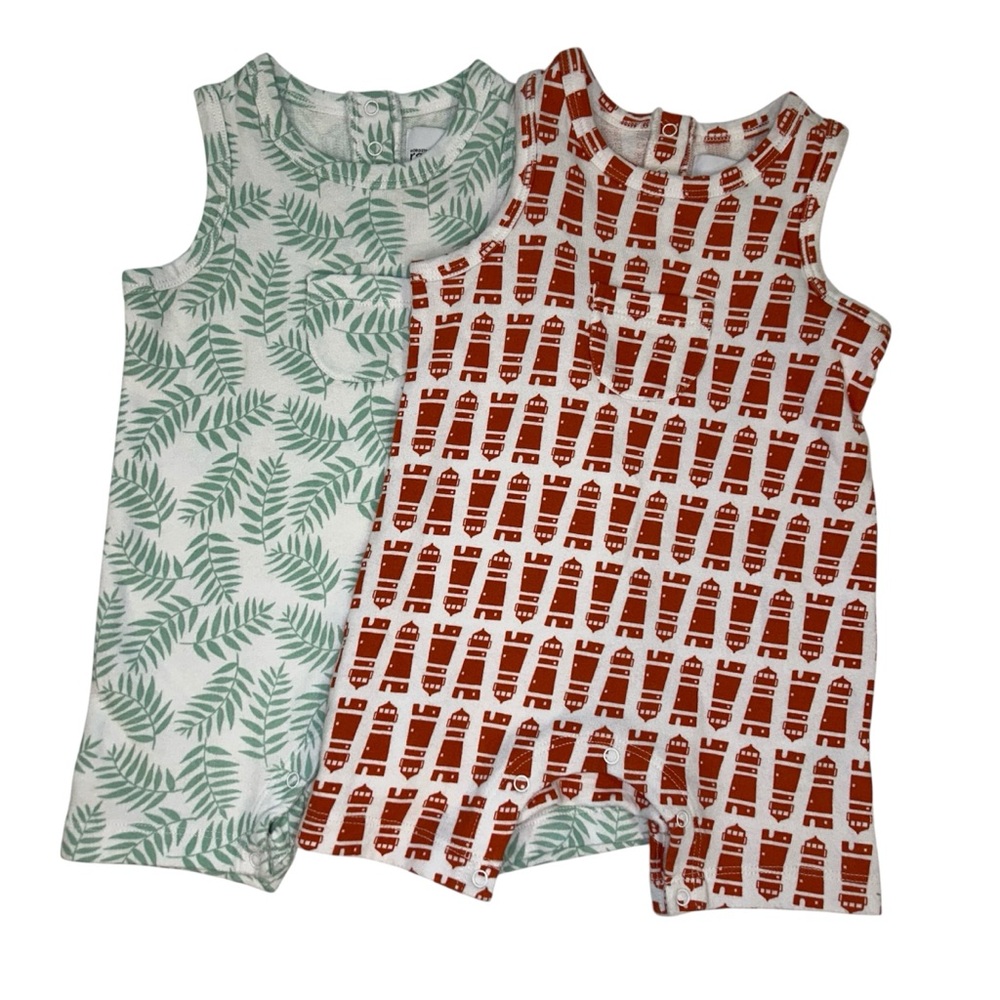 Nordstrom Rack 6M Baby Rompers Orange Lighthouse and Green Leaves 2 item bundle
